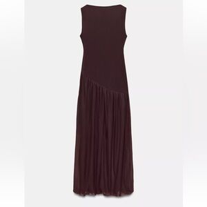 Sleeveless long tule combination Asymmetric Maxi Dress in brown